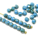 4mm Turquoise blue rustic wash Czech glass fire polished round beads 40pc