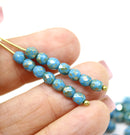 4mm Turquoise blue rustic wash Czech glass fire polished round beads 40pc
