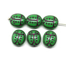 13x11mm Black green glass ladybug czech beads