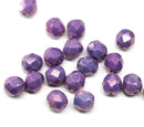 6mm Purple coated luster round fire polished czech glass beads - 20Pc