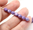 6mm Purple coated luster round fire polished czech glass beads - 20Pc