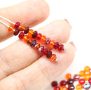 2x3mm Orange red rondelle tiny czech glass spacers beads mix, 50Pc