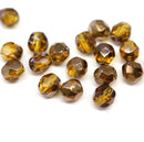 6mm Dark yellow round fire polished czech glass beads - 20Pc