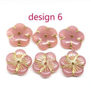 14mm Pink flower bead cap Czech glass - 6Pc