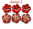 14mm Red flower bead cap Czech glass - 6Pc