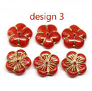 14mm Red flower bead cap Czech glass - 6Pc