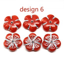 14mm Red flower bead cap Czech glass - 6Pc
