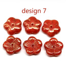 14mm Red flower bead cap Czech glass - 6Pc
