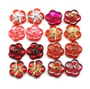 14mm Red flower bead cap Czech glass - 6Pc
