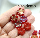 14mm Red flower bead cap Czech glass - 6Pc