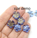 14mm Blue black flower bead cap Czech glass - 6Pc