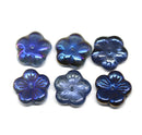 14mm Blue black flower bead cap Czech glass - 6Pc
