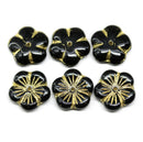 14mm Blue black flower bead cap Czech glass - 6Pc
