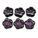 14mm Blue black flower bead cap Czech glass - 6Pc
