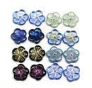 14mm Blue black flower bead cap Czech glass - 6Pc