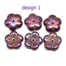 14mm Purple yellow flower bead cap Czech glass - 6Pc