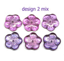 14mm Purple yellow flower bead cap Czech glass - 6Pc