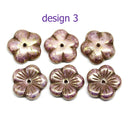 14mm Purple yellow flower bead cap Czech glass - 6Pc