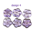 14mm Purple yellow flower bead cap Czech glass - 6Pc