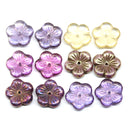 14mm Purple yellow flower bead cap Czech glass - 6Pc