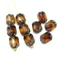 8x6mm Smokey topaz rice czech glass fire polished beads picasso ends, 10pc