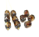 8x6mm Smokey topaz rice czech glass fire polished beads picasso ends, 10pc