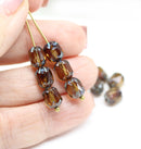 8x6mm Smokey topaz rice czech glass fire polished beads picasso ends, 10pc