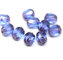8x6mm Sapphire blue rice czech glass fire polished beads copper ends, 10pc