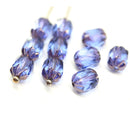 8x6mm Sapphire blue rice czech glass fire polished beads copper ends, 10pc