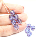 8x6mm Sapphire blue rice czech glass fire polished beads copper ends, 10pc
