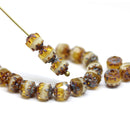 6mm Brown topaz Beige cathedral beads Czech glass picasso ends 20Pc
