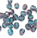6mm Blue purple czech glass fire polished round beads - 30Pc