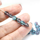 6mm Blue purple czech glass fire polished round beads - 30Pc