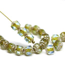 6mm Blue green cathedral beads Czech glass silver ends 20Pc