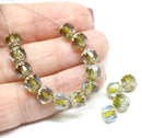 6mm Blue green cathedral beads Czech glass silver ends 20Pc