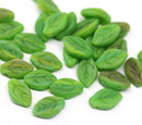 12x7mm Frosted green leaf Czech glass pressed beads - 30pc
