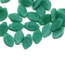 12x7mm Frosted teal green leaf beads - 30pc