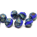 9mm French blue round cut baroque nugget beads picasso finish 8Pc