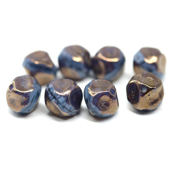 9mm Dark gray round cut baroque nugget beads copper luster 8Pc