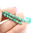 4mm Opal green Czech glass fire polished round beads Gold flakes 30pc