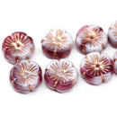 14mm Mixed white pink pansy flower, Czech glass flat daisy, 4Pc
