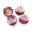 14mm Mixed white pink pansy flower, Czech glass flat daisy, 4Pc