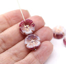 14mm Mixed white pink pansy flower, Czech glass flat daisy, 4Pc