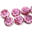 14mm Mixed pink pansy flower, Czech glass flat daisy, 4Pc