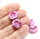 14mm Mixed pink pansy flower, Czech glass flat daisy, 4Pc