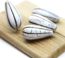 22x11mm Rustic white pear shape teardrop czech glass beads, 2pc
