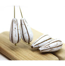 22x11mm Rustic white pear shape teardrop czech glass beads, 2pc