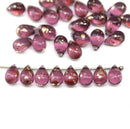 6x9mm Dark purple teardrop glass beads with golden flakes 30pc