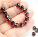 6mm Dark Red cathedral beads picasso Czech glass round - 20Pc