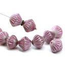 11mm Purple czech glass bicone beads pink stripes, 10pc
